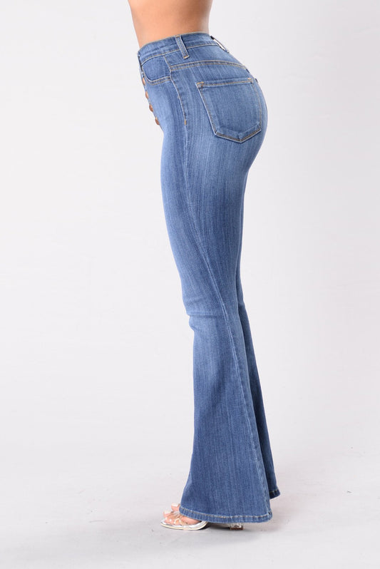 Popular Slim Fit High Waist Denim Bell-bottom Pants