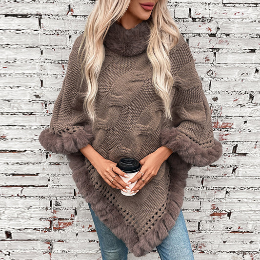 Collar Thick Cable-knit Pullover Sweater Cloak