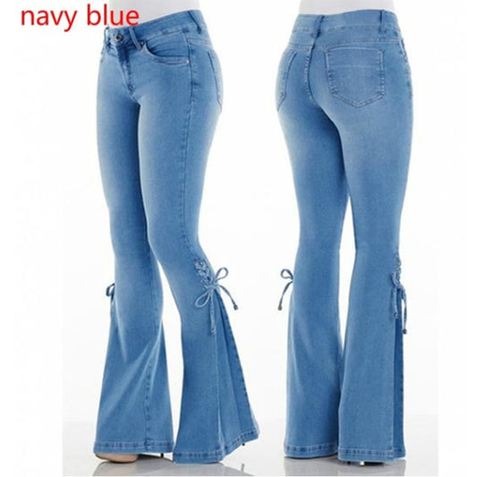 Ladies jeans mid-waisted denim trousers stretch jeans