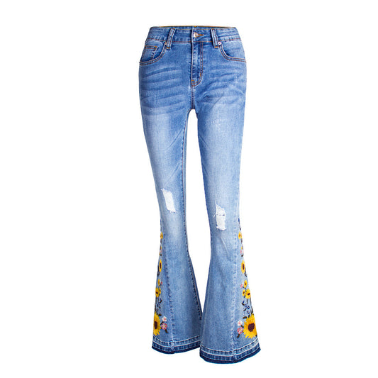 Women's Flared 3D Embroidery Jeans