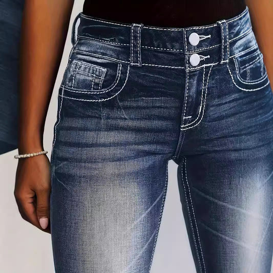 Women's High Waist Straight Slim Fit Jeans