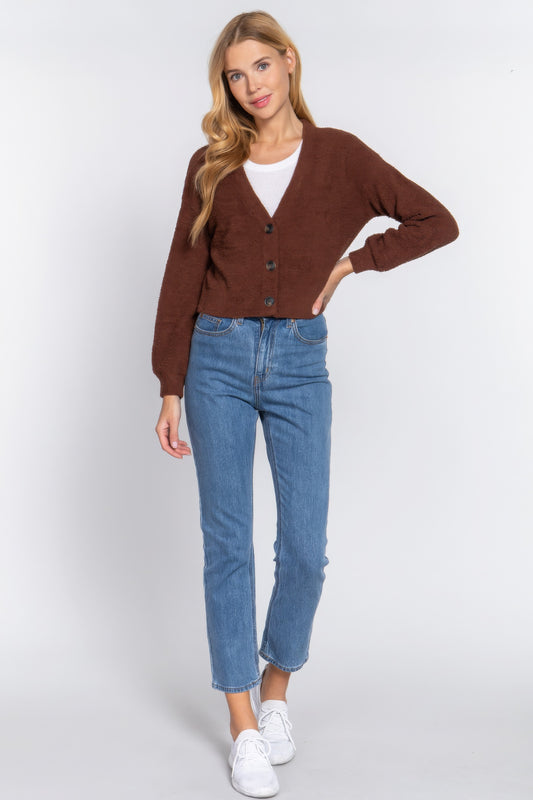 Long Slv V-neck Sweater Cardigan