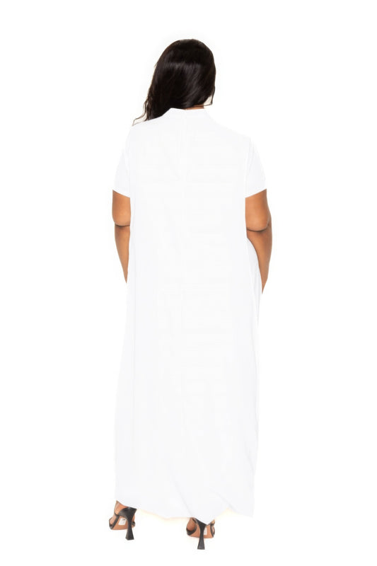 White Mock neck back cape dress