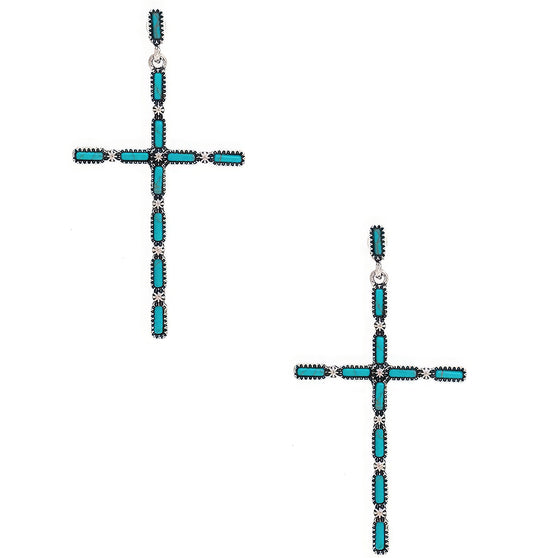 Multi Stone Pattern Cross Metal Earrings