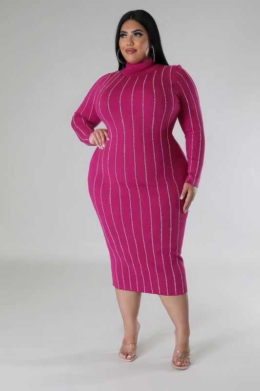 Hot Pink Turtle Neck Stretch Dress