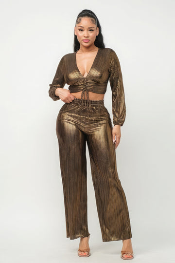 Foil Tunnel Cropped Top And Pants Set