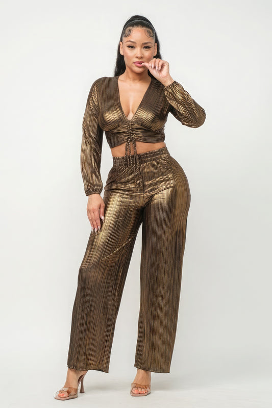 Foil Tunnel Cropped Top And Pants Set