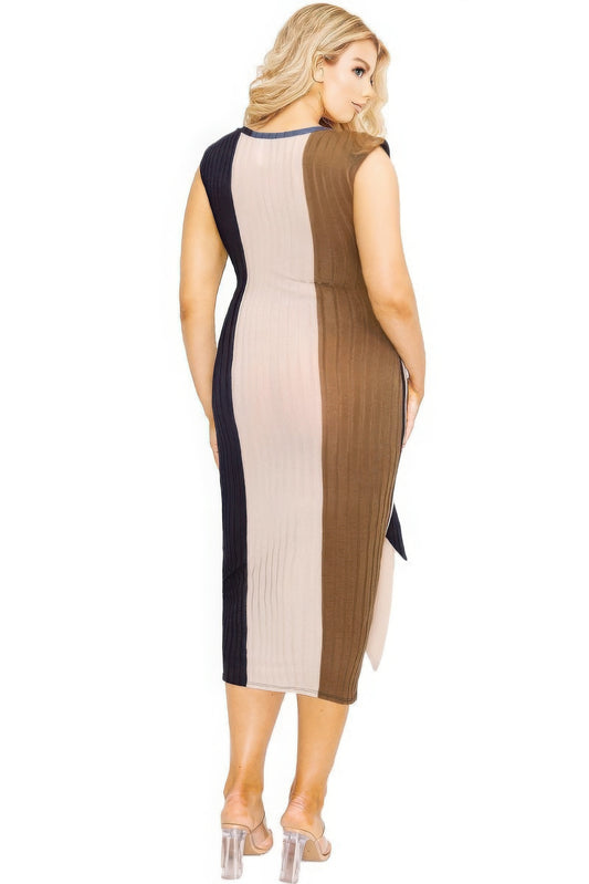 knitted sleeveless waist tie dress