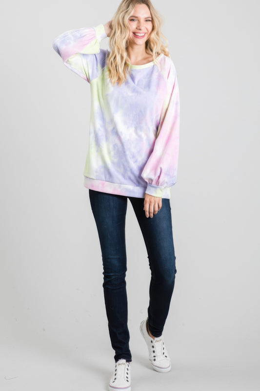 Tie-dye Puff Long Sleeve Top