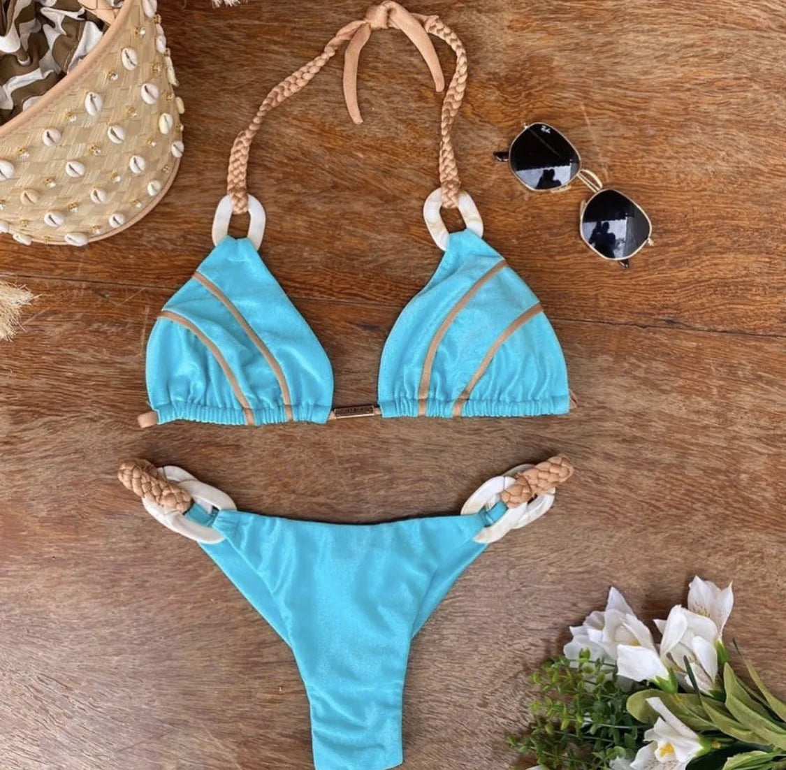 Sophisticated Black & Gold Bikini With Detailed Designs