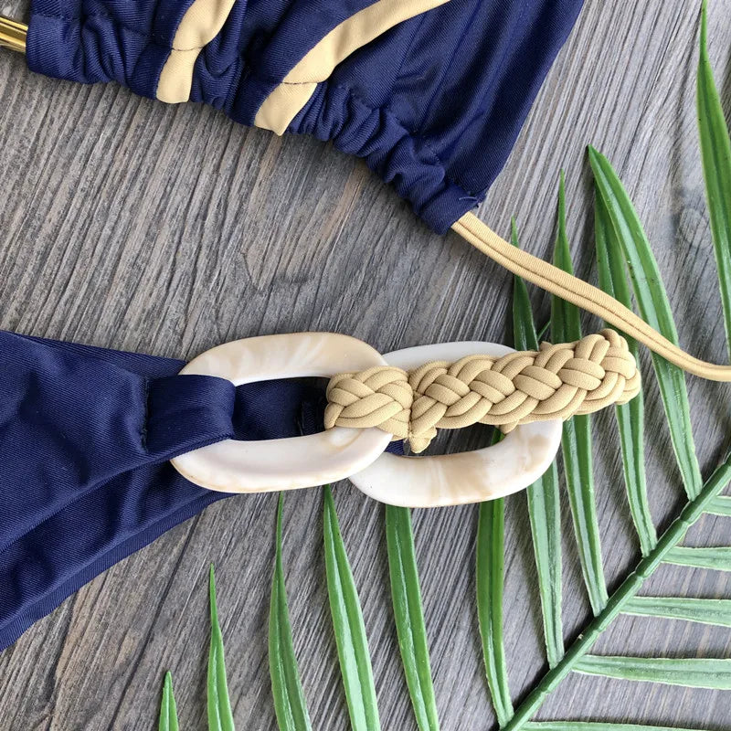 Sophisticated Black & Gold Bikini With Detailed Designs