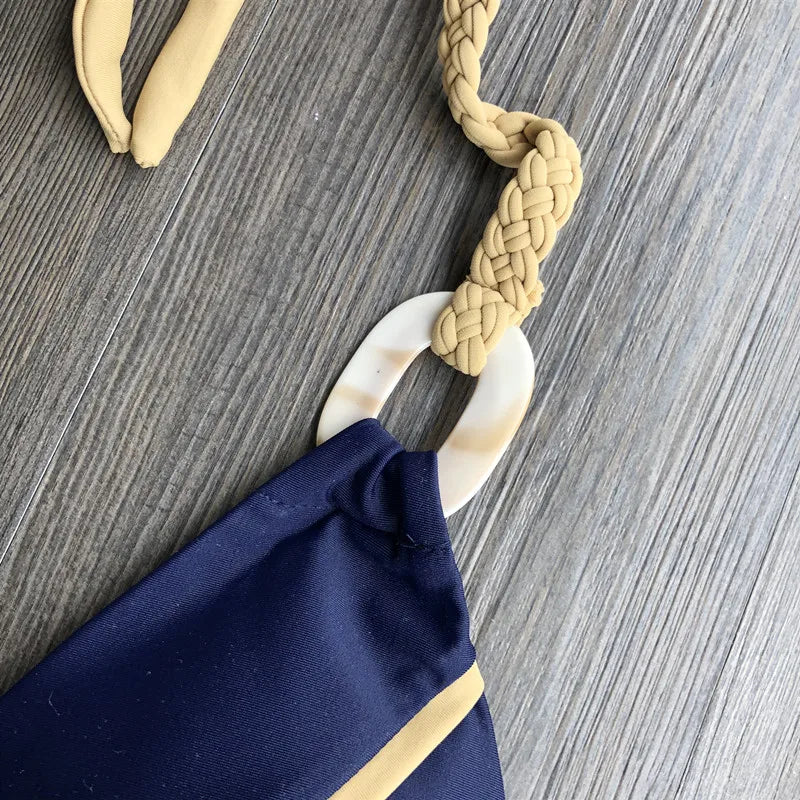 Sophisticated Black & Gold Bikini With Detailed Designs