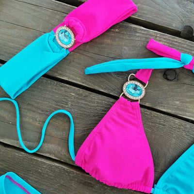 Sexy Rhinestone Bikini Set Women Beach Dresses Multicolor Swimsuit Beach Cover Up 2024 Summer Trend Holiday Dress Female Clothes