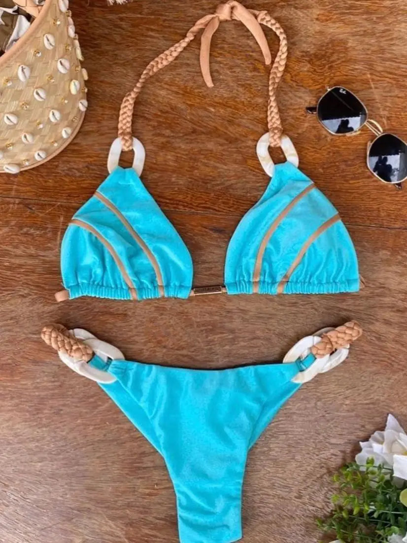 Sophisticated Black & Gold Bikini With Detailed Designs