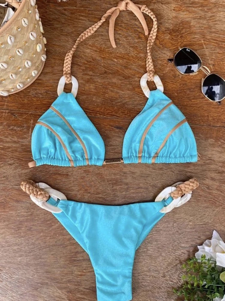 Sophisticated Black & Gold Bikini With Detailed Designs
