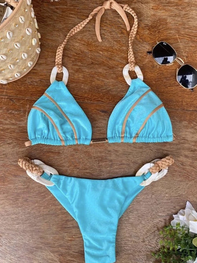 Sophisticated Black & Gold Bikini With Detailed Designs