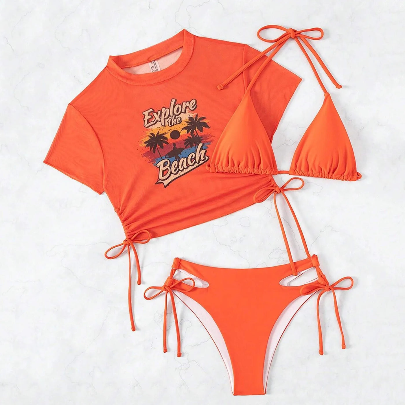 Fashionable Crop Top Bikini Three Piece Set