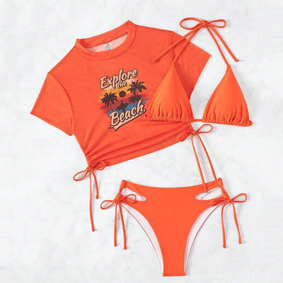 Fashionable Crop Top Bikini Three Piece Set