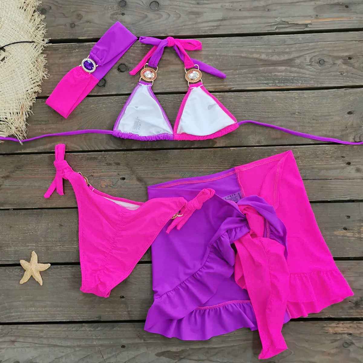Sexy Rhinestone Bikini Set Women Beach Dresses Multicolor Swimsuit Beach Cover Up 2024 Summer Trend Holiday Dress Female Clothes