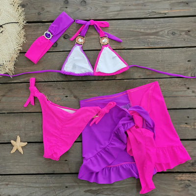 Sexy Rhinestone Bikini Set Women Beach Dresses Multicolor Swimsuit Beach Cover Up 2024 Summer Trend Holiday Dress Female Clothes