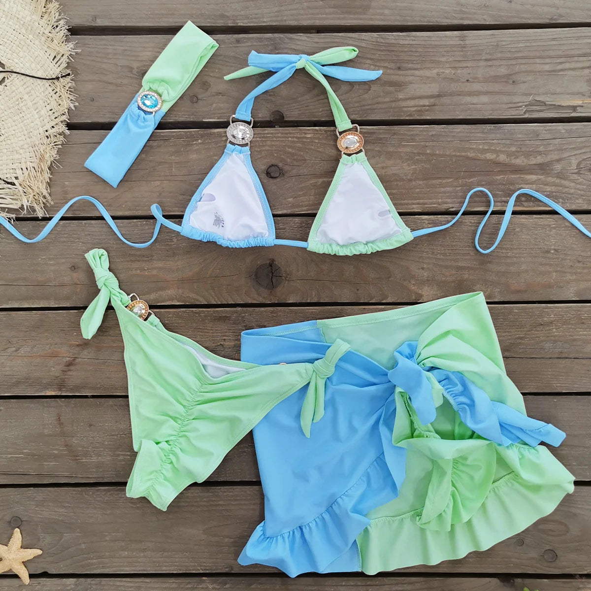 Sexy Rhinestone Bikini Set Women Beach Dresses Multicolor Swimsuit Beach Cover Up 2024 Summer Trend Holiday Dress Female Clothes