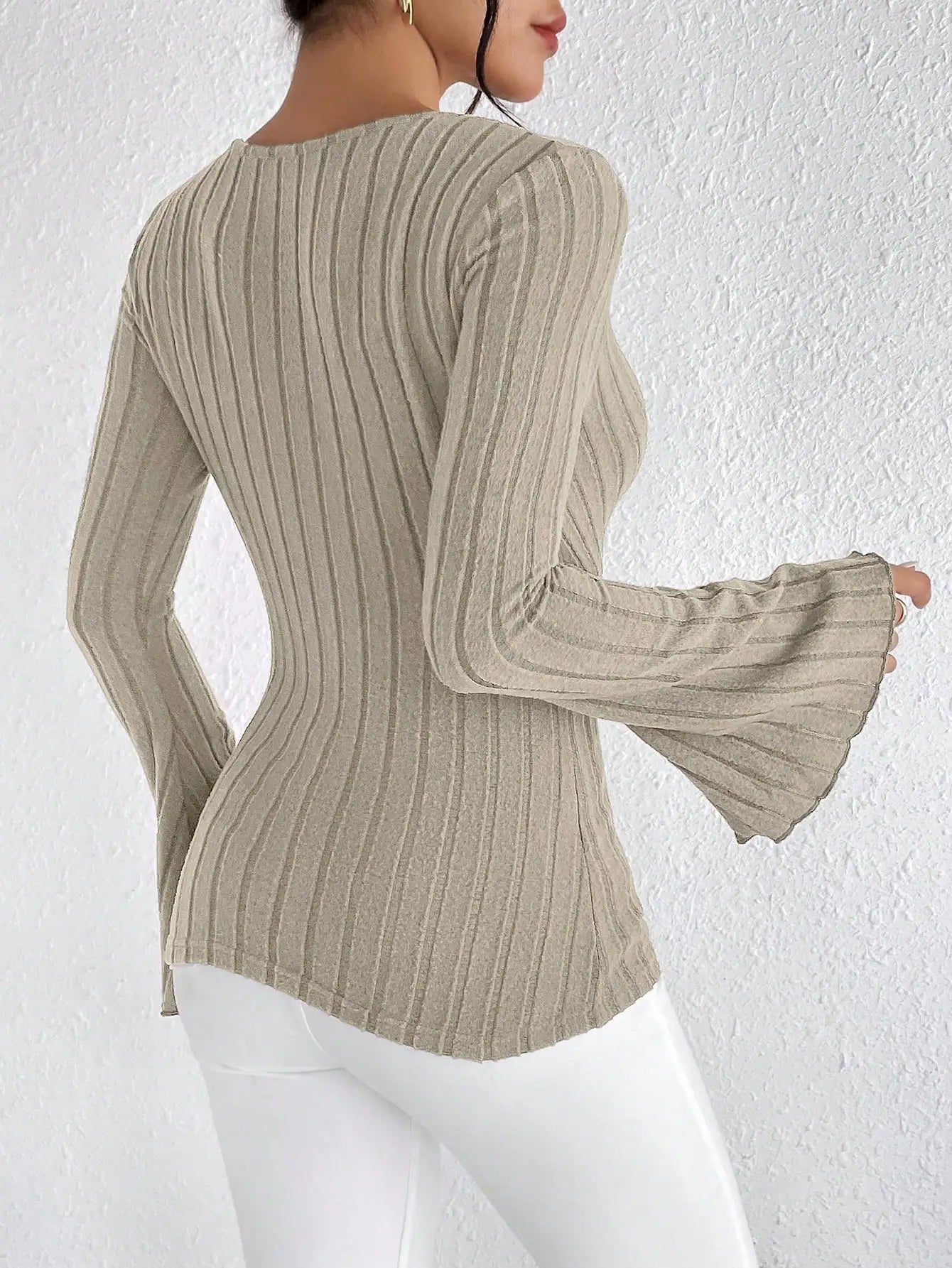 V-neck Casual Flare Sleeves Women's Top