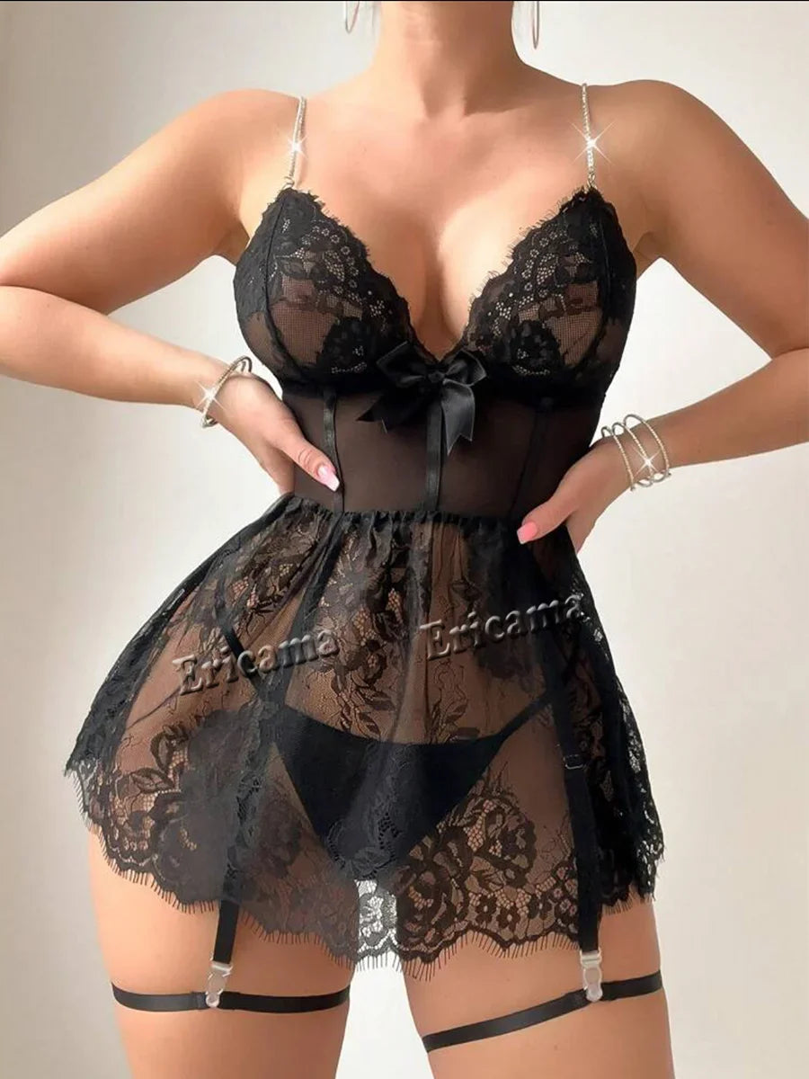 Transparent BabyDoll With Garter Belt