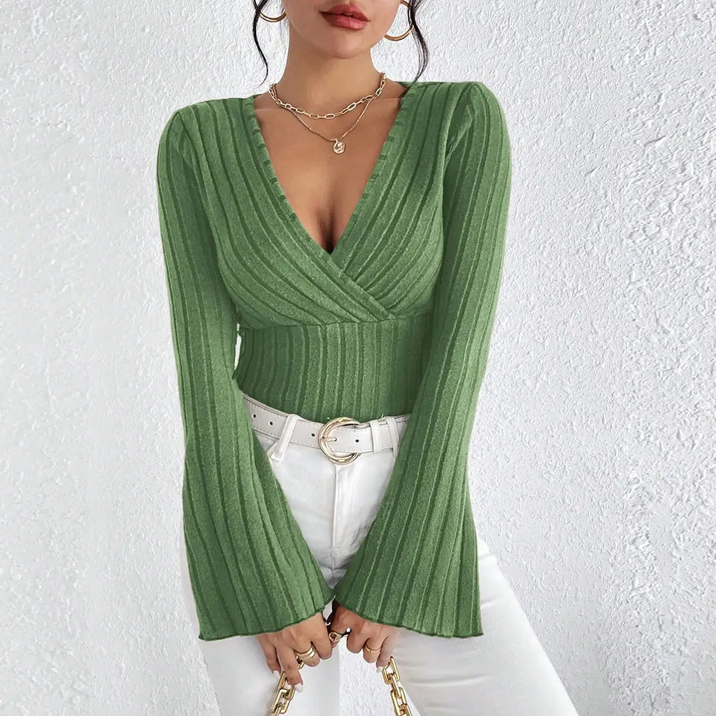 V-neck Casual Flare Sleeves Women's Top