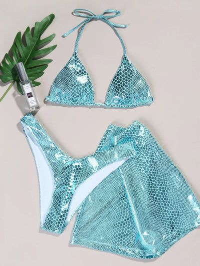 European and American swimsuits bikini women shiny sexy neck halter swimsuit