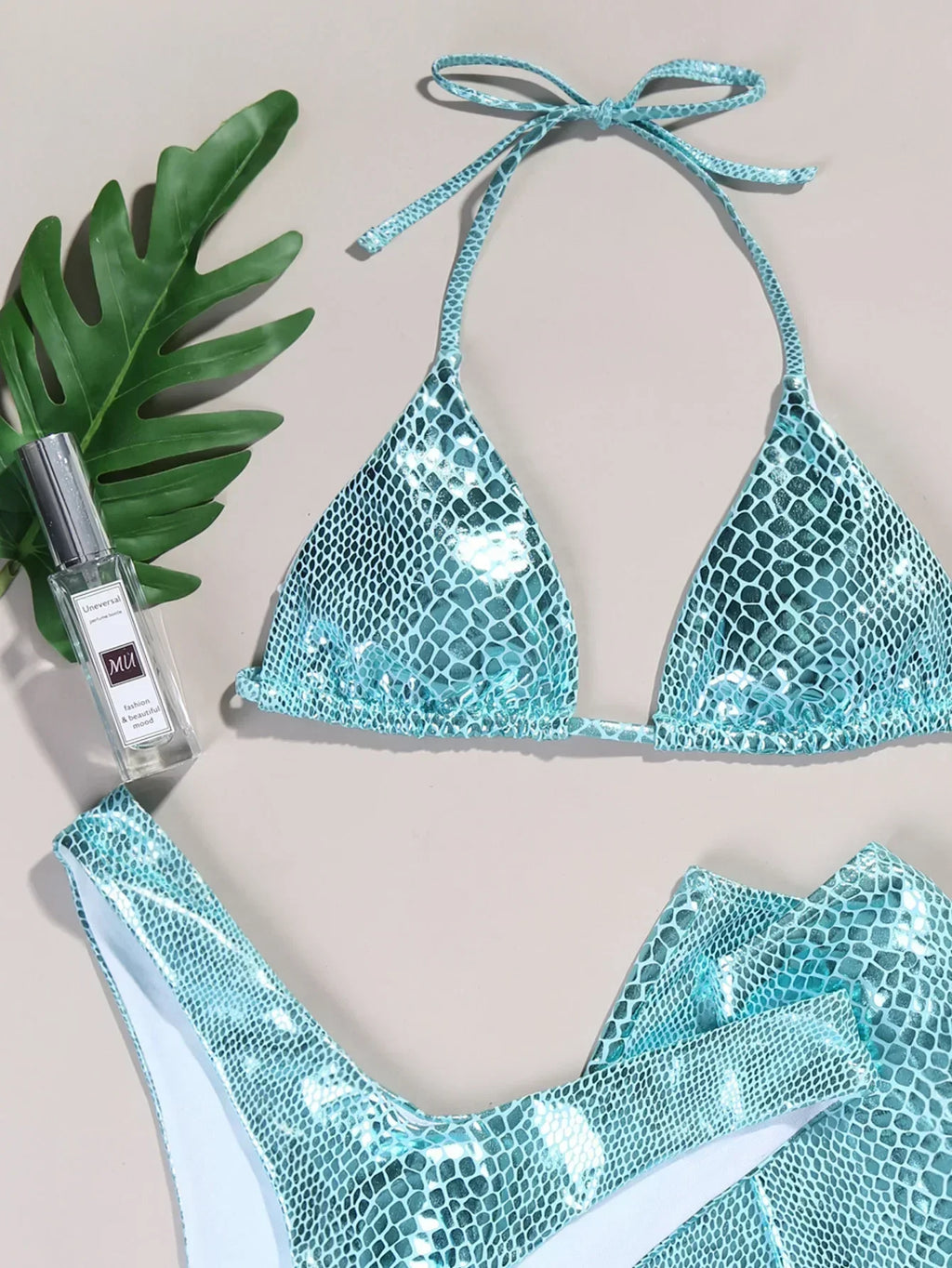 European and American swimsuits bikini women shiny sexy neck halter swimsuit