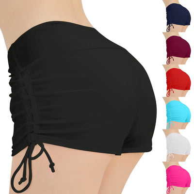 Women Swimsuit Panties Swimwear Beach Shorts High Waist Sides Adjustable Drawstring Stretch Sports Bathing Suit Tankini Bottoms