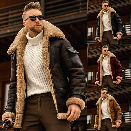 Men's Military Fleece Fur Collar Coat