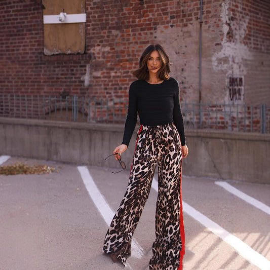 Leopard Print Loose-fitting Wide-leg Pants